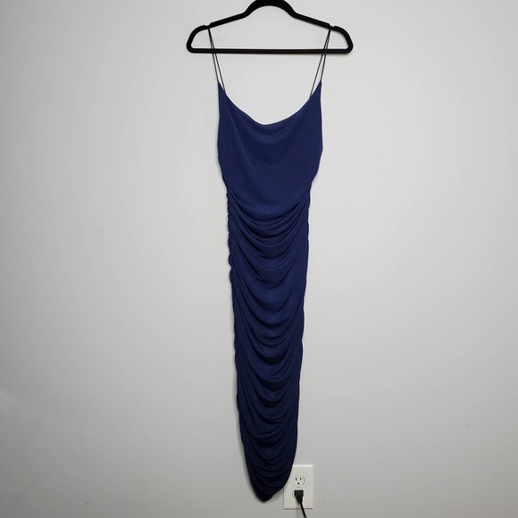 MISHA COLLECTION • Navy Blue Faith Ruched Midi Dress Sz 8 - Picture 2 of 8